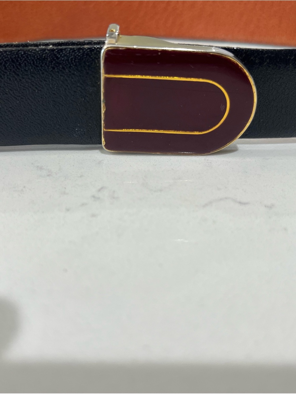 Vintage Black Belt with Burgundy and Gold Accent - Picture 4 of 4